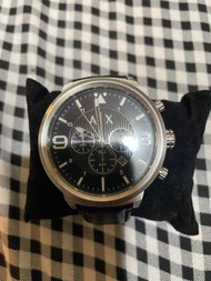 男士 a|x armani exchange 銀色調黑色皮革錶帶手錶 ax1371 k5