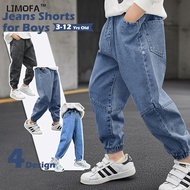LJMOFA Kids Jeans for Baby Teen Kids High Waist with Pocket Bundle legs Pants Black Soft Casual Trou