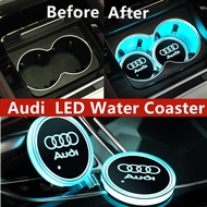 Audi Sline Q7 Q8 A1 A3 8l A4 A5 A6 A7 R8 B5 B6 1pcs Car LED Atmosphere Light Auto Emblem Colorful Luminous Anti-slip Water Coaster Pad Interior Accessories