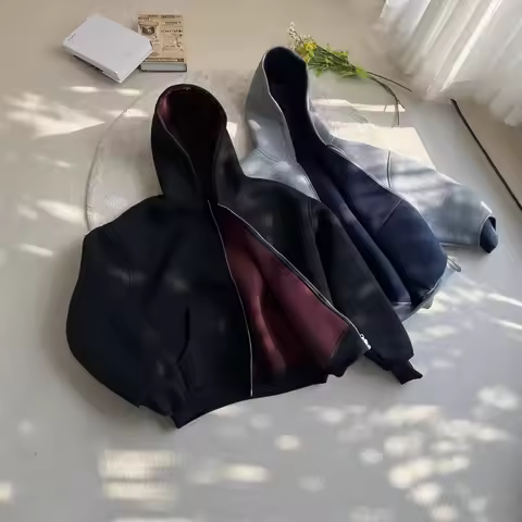 Mens 1200G Air Layer Hoodie Jacket Double Sided Zipper Cardigan Casual Korean Version Heavyweight y2