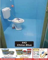 642 CHINA BLUE FULL SET Epoxy Floor Coating ( FREE Tool Set ) ( Heavy Duty ) 1L PRIMER+1L EPOXY+0.5 KG ANTI-SLIP POWDER
