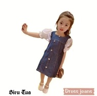 dress jeans anak perempuan 1 - 6 tahun baju denim anak kids overal ana - drees biru tua (no) 4 3-4 thn