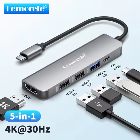 Lemorele TC101 USB Hub USB C 3.0 Hub 5Ports Docking Station Type C Hub 4K30Hz HDMI-compatible USB 3.