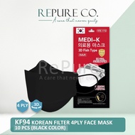 【FREE SHIPPING】REPURE KF94 Korean Premium Face Mask 4 Ply 10 pcs Black White Pink 6D 5Ply Black White Double Layered Non Woven Fish Mouth Face Mask Disposable Earloop Korea Design