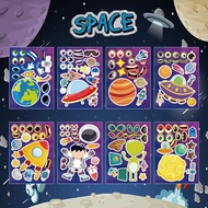 8PCS Children's Anime Cute Cartoon Universe Planet DIY Puzzle Sticker Space Planet Rocket Face Stick