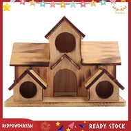 [Redpowderyan.] Wooden Bird House Hanging Bird House for Outside 6 Hole Wooden Bird House Courtyard 