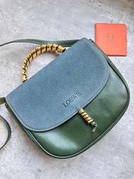 稀有中古包Vintage Loewe 藍綠蛇骨半月手提包斜揹包