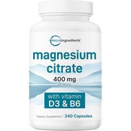 Micro Ingredients  Citrate 400mg with Vitamin D3 1000IU & B6, 240 Capsules Elemental Mineral & Vitam