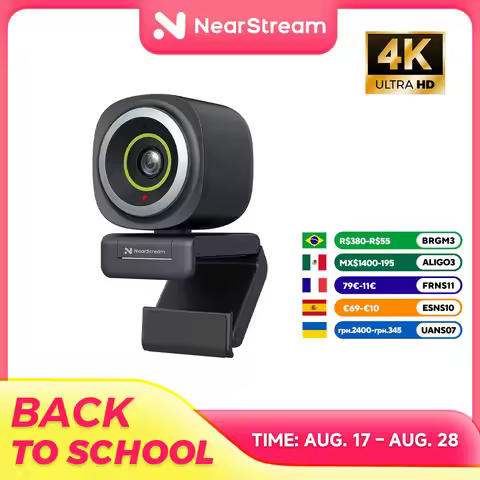 Nearstream 4K Webcam HDR 1080P@60FPS Noise Canceling Mic 45°-95°Adjustable FOV Auto Focus AI Framing