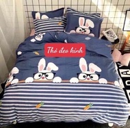 Bộ Ga Kèm 2 Vỏ Gối Nằm Cotton Poly 2MX2M2 MẪU THỎ ĐEO KÍNH