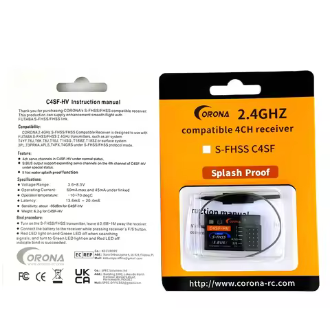 CORONA C4SF C4SF-HV 2.4GHz 4 Channels S-FHSS/FHSS SBUS Compatible Receiver for FUTABA 3PV/7PX/4PLS/4