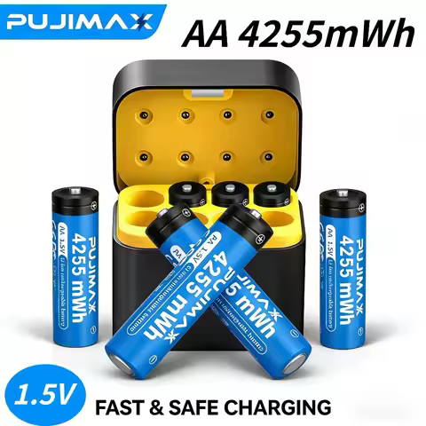 High-Capacity AA 1.5V 4255mWh Li-ion Rechargeable Battery with Charger 4-16PCS for Clocks and Video 
