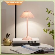 [joytownonline.sg] Nordic Pleated Nightstand Lamp with Wooden Base Modern Style for Home Decoration