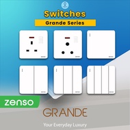 [𝗦𝗜𝗥𝗜𝗠] ZENSO Grande Series White Color Switches Socket Suis Lampu Rumah Warna Putih Suiz Soket 13Aa