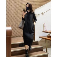 【รับประกันของแท้】ฤดูใบไม้ร่วงและฤดูหนาวเสื้อกันหนาวมีฮู้ดเดรสยาวเหนือเข่าไซส์ใหญ่หนาเวอร์ชั่นเกาหลีเ