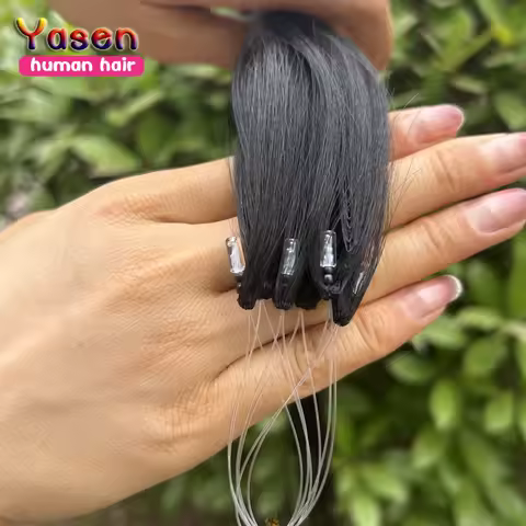 H6 Feathe Human Hair Extensions #60 Straight Remy Micro Ring Hair Extensions Natural Black Loop 16-3