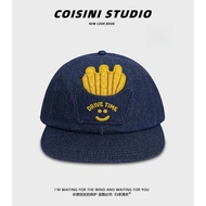 French Fries Smiley Embroidered Flat-Brimmed Peaked Cap Travel Look Small Fashionable All-Match Base
