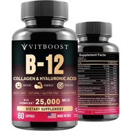 B12 with Hyaluronic Acid, Collagen and Folate – 25000 mcg B12 Methylcobalamin Supplement | Maximize 