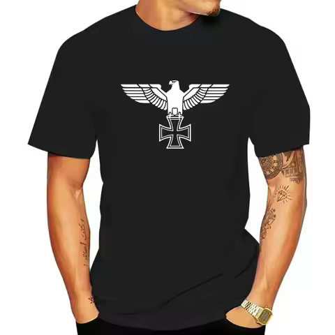 Schwarz/Weiss - Iron Cross Brand Teenager Graphic Men Cotton Brand Tshirt REICHSADLER T-Shirt - Eise