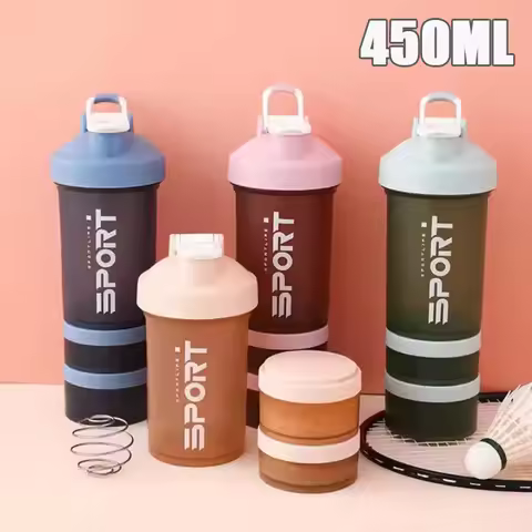 500ML 3-layer Sports Water Bottle Protein Shaker Outdoor Travel Portable Leakproof Drinkware Plastic