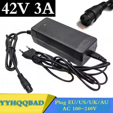 42V 3A Electric Bike Charger For 36V 37V Li-ion Battery Scooter GX16 3PIN Connector
