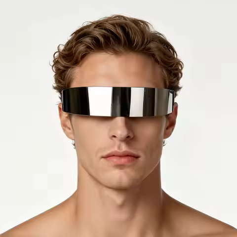 Silver Metallic Mirror Sunglasses Futuristic Tech Visor Shades Y2K Punk Cosplay Rave Nightclub Stage