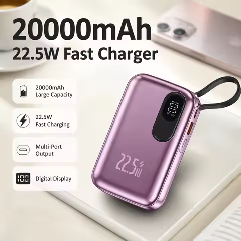 20000mAh Portable Charger Power Bank with Built-in Cable Mini External Battery Pack for iPhone Samsu