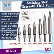 V Club Archery Screw-In Stainless Steel Arrow Field Point - Arrow Shaft ID6.2mm - 75-300 Grain