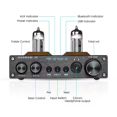 PJ.MIAOLAI A9 6K4 Vacuum Bile Tube Preamplifier AMP AUX Bluetooth 5.0 USB RCA HIFI Stereo Mini Headp