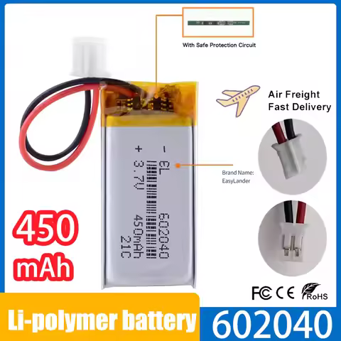 3.7V 450mAh 602040 Li-polymer Battery Li Po Lithium Batteries Rechargeable Cell for GPS MP3 MP4 MP5 