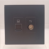 SIMON E6 BLACK DOFF MATT BLACK OUTLET TV/ CAT 6 DATA OUTLET/