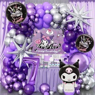 One-stop Kuromi Party Decor 81pcs Purple Balloons Set Including Foil Balloons 2D Backdrop for 1-8th 