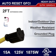 AIDA 2FT Auto Reset 12/3 Gauge SJTW Heavy Duty GFCI Extension Cord with 3 Prong Grounded Plug, 15 AM