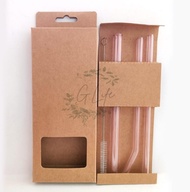 Set Sedotan Kaca Bening Glass Straw Sedotan Boba Kaca Ramah Lingkungan