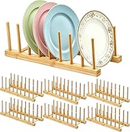 6Pcs Bamboo Dish Dying Rack Bamboo Plate Dish Rack Multifunctional Pot Lid Organizer Holder Easy to 