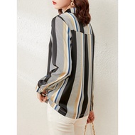 [79 Yuan] Modern Striped Color-Blocking Shirt Women 2021 Early Spring New Style Top Design Niche Lon