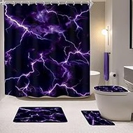 Imirell 4 PCS Lightning and Thunder Shower Curtain Set with Rugs,Nature Thunderstorm Sky Bathroom Se