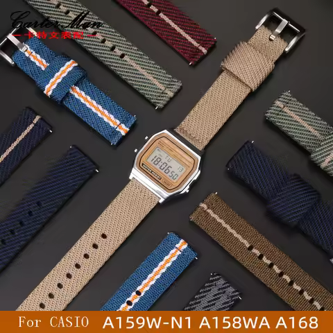 Waterproof canvas watch strap for Casio retro electronic cube A158WA-1 / A168 / F-91 watchband nylon