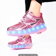 XONGT new two wheels shoes Heelys Rechargeable LED light shoes for kids and adults detachable roller