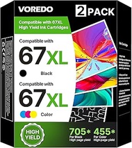 67XL Ink Cartridges Black/Color Combo Pack Compatible for HP Ink 67 67XL Work for DeskJet 2827e 2700