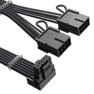 Agtray 4070Ti PCIe 5.0 GPU 電源延長ケーブル 90度角度 12VHPWR 16ピン (12+4) - 2x8ピン オス-メス スリーブエクステンダーコード GeForce R