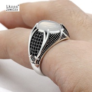 Lkyou ใหม่ยุโรปและอเมริกา Retro Agate Opal แหวนผู้ชาย925เงิน Aaa แหวนเพทายสีดำ