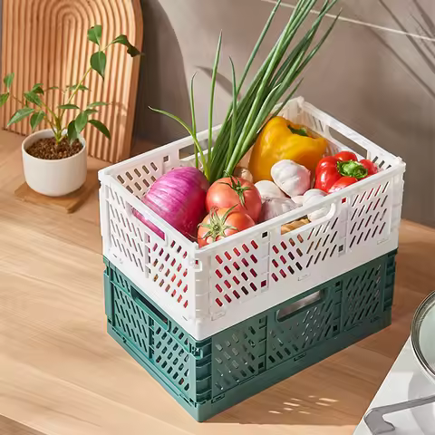 Plastic Foldable Storage Crate Folding Box Basket Stackable Cute Makeup Jewellery Toys Boxes For Sto