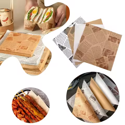 50pcs Oil-Proof Wax Paper for Wrapping Sandwich Packaging Burger Bread Fried Food Fryer Air Baking P