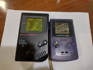 ( 淨番元祖黑色機 )( 零件機 Need repair )日版 元祖黑色Gameboy機 + 紫色Gameboy color機兩部