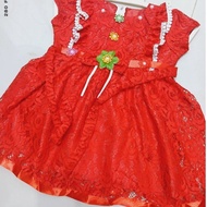 MERAH 1-2 YEAR OLD GIRLS' DRESS, CHILDREN'S BROCADE DRESS, RED/ PARTY DRESS, EID/, CRYSTAL,/,IMLEK