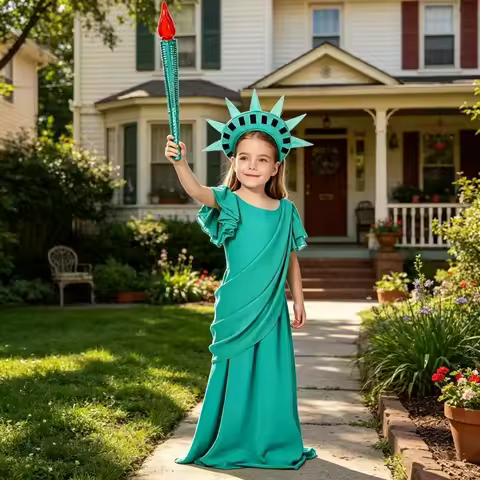 Girl Halloween Costume Ancient Greek Roman Robe Children Statue of Liberty Cosplay Outfit Fancy Dres
