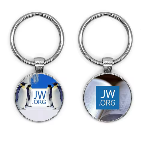 1pc Vintage JW.ORG Keychains Penguin Glass Dome Keychain Friendship Jewelry Gifts For Teens