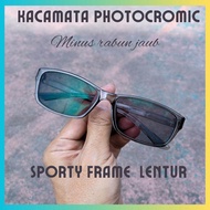 Kacamata Photocromic Ori Asli Pria Wanita Lensa Minus Frame Lentur Elastis