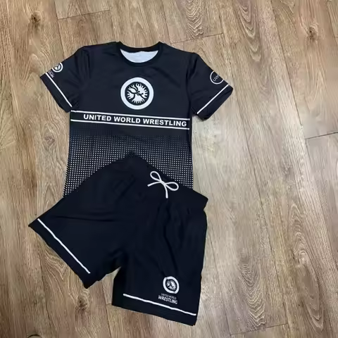 2026 New World Wrestling Theme Wrestling Suit, High Elasticity, Breathable Short-Sleeve and Shorts, 